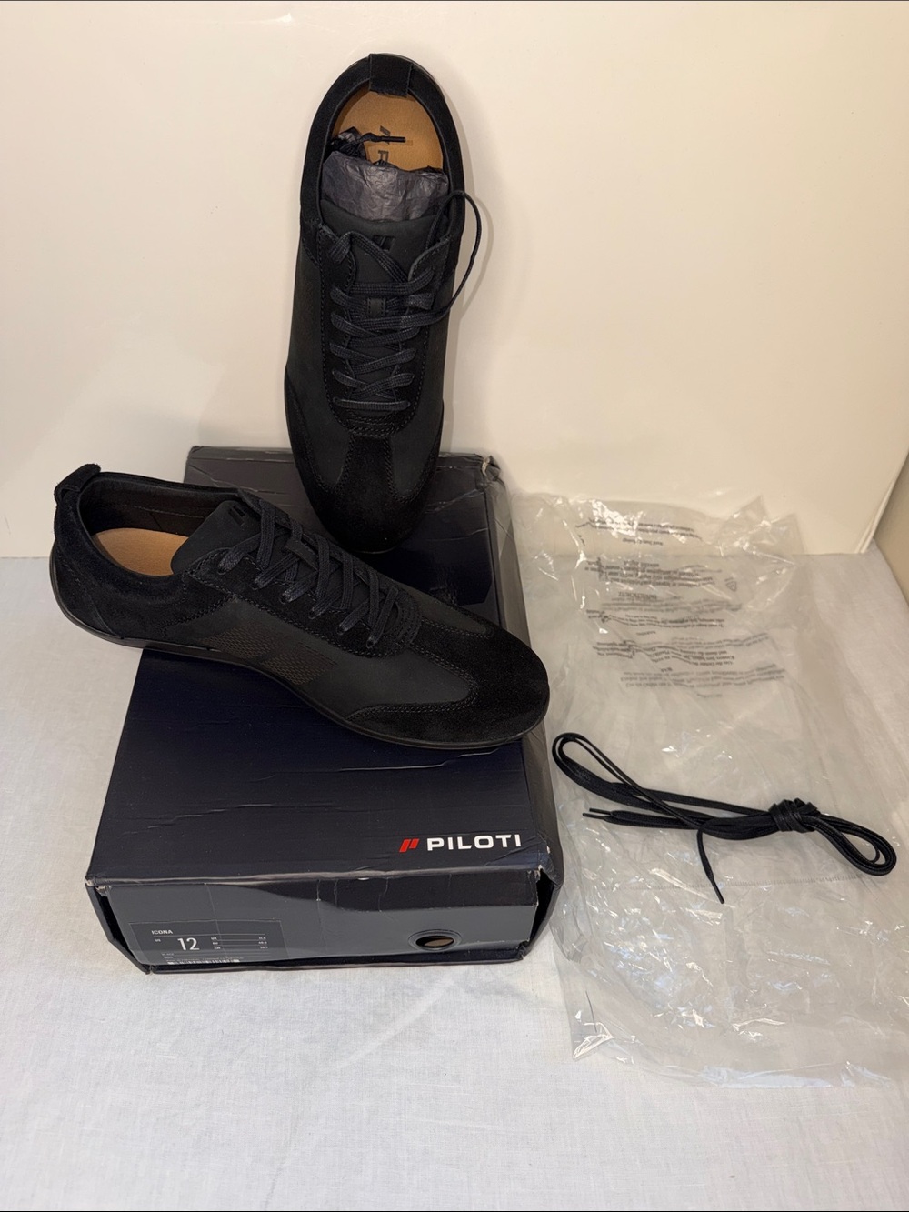 NWT New Piloti Icona driving sneakers black suede Size 12